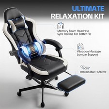Gaming Chair w/ Massage Lumbar Pocket Spring Seat Footrest Ergonomic Black/White