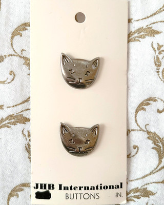 Cat Face Pewter Buttons by JHB International   NOC - 2 Buttons per Card