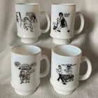 Milk glass mugs curling vintage retro humor novelty set of four 10fl oz capacity