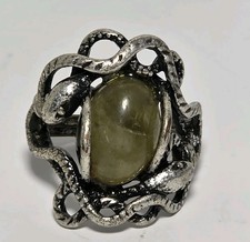 Vtg Silver Tone Coiled Double Snake Around Gemstone Statement Ring Sz 6.75