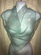 VTG. CHIFFON Women's Green w/ Red dots SCARF Square