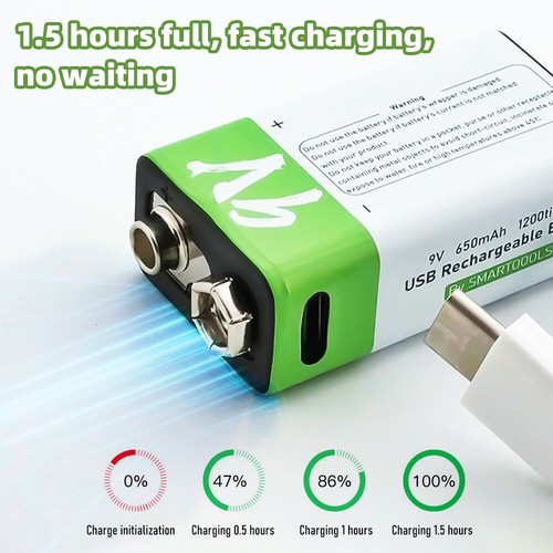 2025 9V 650mAh 5850mWh Battery USB-C charging Rechargeable Lithium ion Batteries - Picture 8 of 19