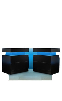 2 LED High Gloss Nightstand RGB with 2 Drawers Modern Bedside End Table Black