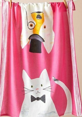 NEW ANTHROPOLOGIE KITCHEN DISH TOWEL TEA LAKELAND FANCY CAT DOG LOVE BOWTIE HAT