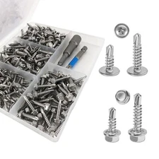 200PCS #8 Sheet Metal Screws Set Self Tapping Screw Assortment Kit Hex & Truss