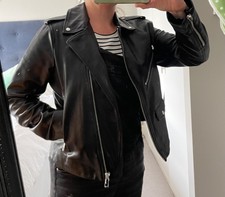 Whistles Agnes Leather Biker Jacket Black - Size Uk 14, Eu42, Us10