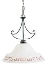 Lampadario a sospensione ATENA ferro battuto vetro bianco da 30 cm lampadina LED