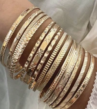 Layered Bangle Bracelets Set of 14 Fashion Gold Tone Bracelet Jewelry