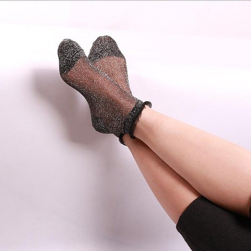 10Pc Women's Lace Transparent Socks Silk Glitter Socks Thin Short Ankle Socks - Picture 2 of 27