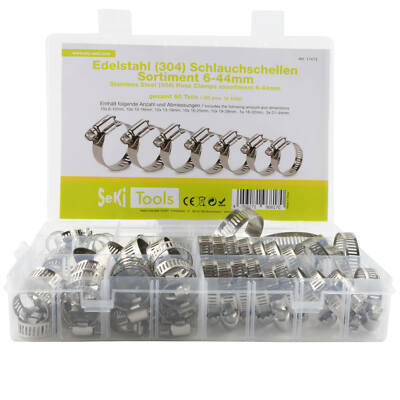 Schlauchschellen Sortiment 60-teilig 6-44mm Schlauchdurchmesser aus Edelstahl