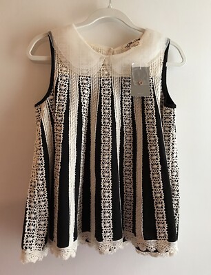NWT Anthropologie Lili s Closet  Peter Pan Collar Lace & Crochet Swing Top Sz S
