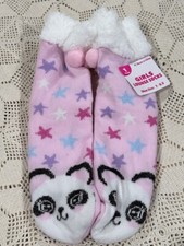 Girls Lounge Socks, Slipper/Grippers 1 Pair Size 7-8.5 Raccoon pink Star NWT