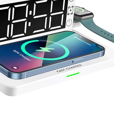 New N65 15W Multifunctional Wireless Charger Table Lamp Alarm Clock 6 In 1 Quick