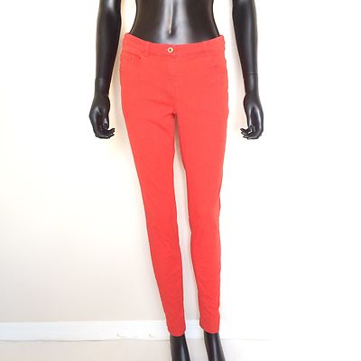 H&M Womens Bright Orange Slim Fit Skinny Jeans Size Tapered Leg Pants 28  x 30