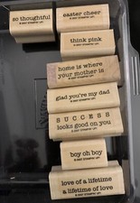 Stamping Up JUST SO SAYINGS set of 4 wood-mounted rubber stamps