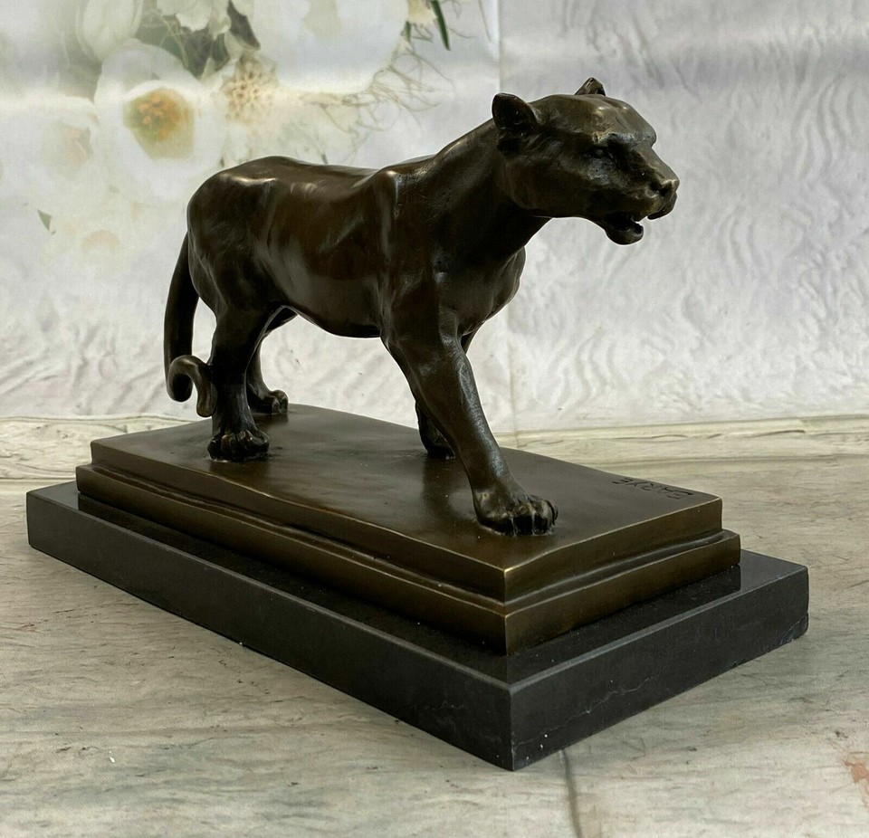 Bronze Auf Marmor Raubkatze Gepard Léopard Jaguar Panther Puma Tigre