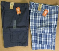 Dockers Men's 30-36 Flat Font Washed 100 Cotton Cargo Shorts Blue Plaid Navy