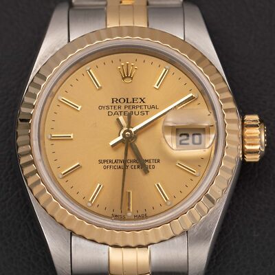 Rolex Datejust 79173 Fluted Bezel Watch 26mm Champagne Index Dial