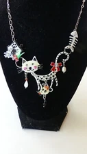 C&C Paris French Love Cat Enamel Metal Costume Fashion Jewelry Whimsy Necklace
