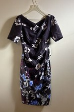 Adrianna Papell Women's Cocktail Dress Size 2 Eggplant purple Floral Print