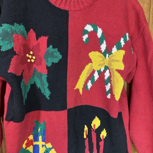 Suéter Pullover Grannycore Tejido Navidad Negro Rojo Izod Años 90 De Colección | Mujer’s M - Imagen 2 de 7