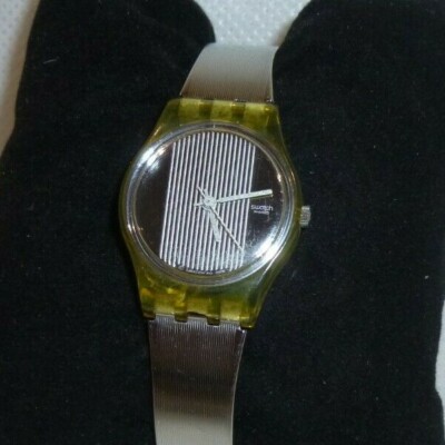 SWATCH WATCH AG2000 Rare Skin Silver Colour Stripe Face STAINLESS STEEL  Ladies | eBay