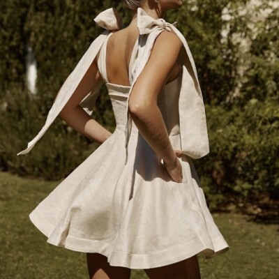 Dissh Aisle Pearl Bow Linen Dress 4 | eBay