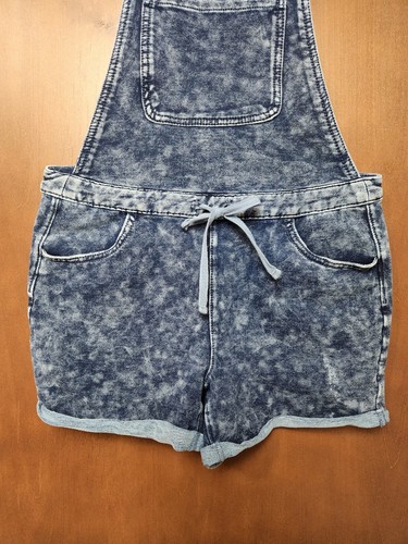 Girl's ~Justice~ Lightweight Acid Washed Blue Cotton Short Overalls Size 14 - Picture 3 of 7