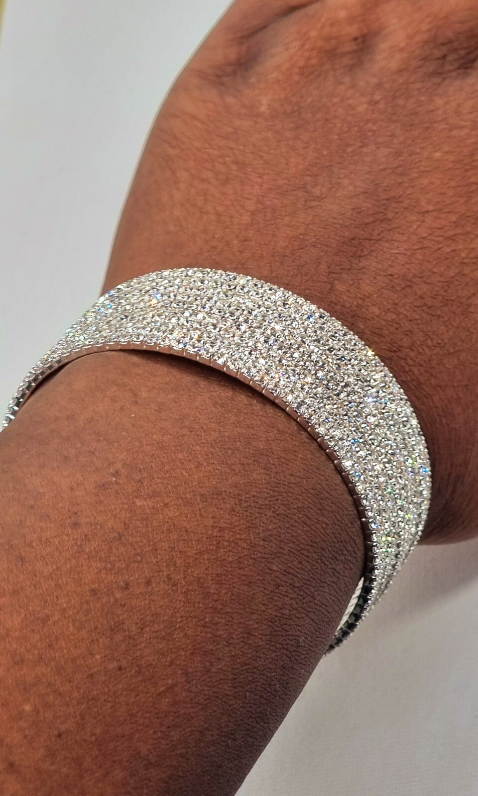 White Crystal Cuff Bangle for Prom Party Glam Silver Flexible Gift-image