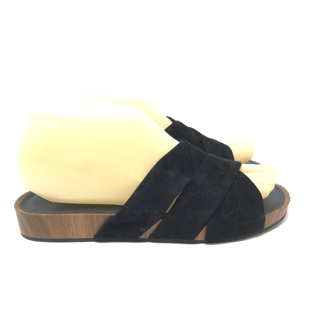 Cole Haan Grand 360 Suede Criss Cross Flat Sandals Black Women s Size 6.5 Suede