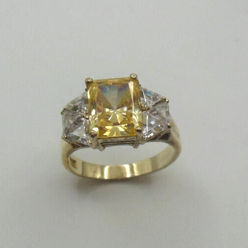 Vintage 925 Silver Yellow Tourmaline & CZ Ring Size 8