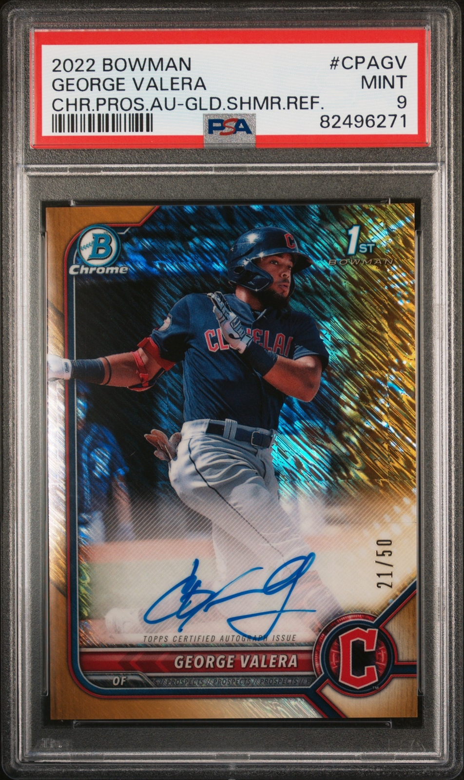 2022 Bowman Chrome #CPAGV George Valera #/50 1st Gold Shimmer Autograph PSA 9