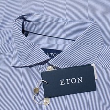 Eton NWT Casual Button Down Shirt Size 39 15.5 M Contemporary Fit Blue Stripes