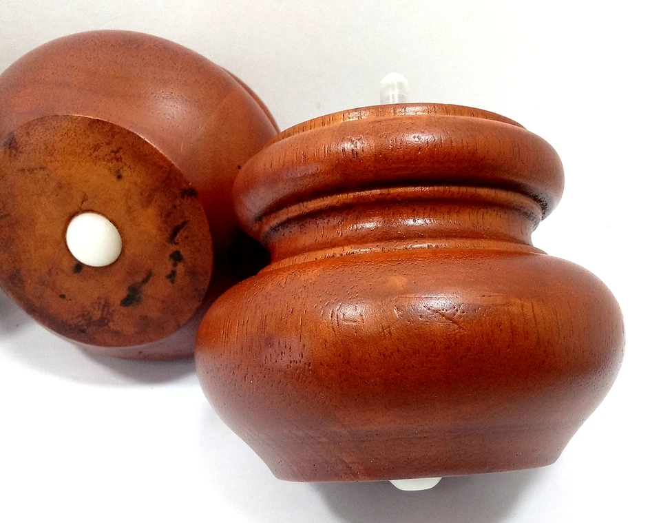 4 Brown Solid Wood Bun Furniture Feet Couch Sofa Chair Ottoman Legs - Image 3 of 4