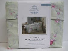 Rachel Simply Shabby Chic BRAMBLE Green Pink Floral Ruffled 2pc Duvet Set - Twin