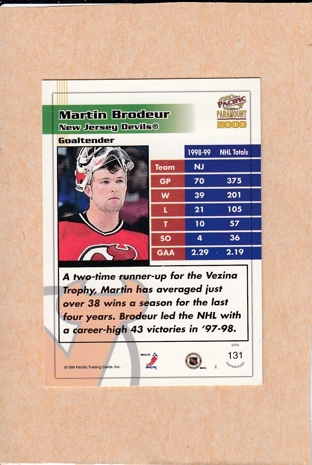 99/00 PACIFIC PARAMOUNT RED PARALLEL MARTIN BRODEUR 131 (H4) eBay