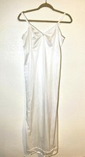 Vintage Olga White Slip Silky 34 Nylon Lingerie Long Gown Sissy Flower Embroider