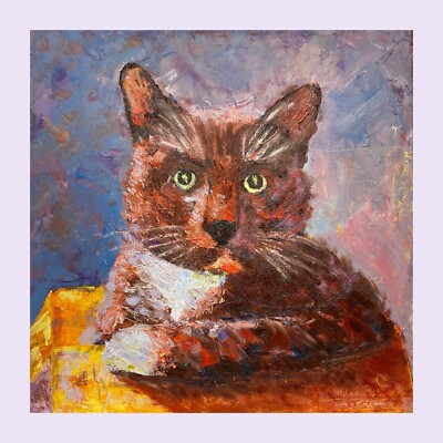 Gorgeous Oil Painting. ORIGINAL. Signed. Portrait of Cat. Impressionist ART