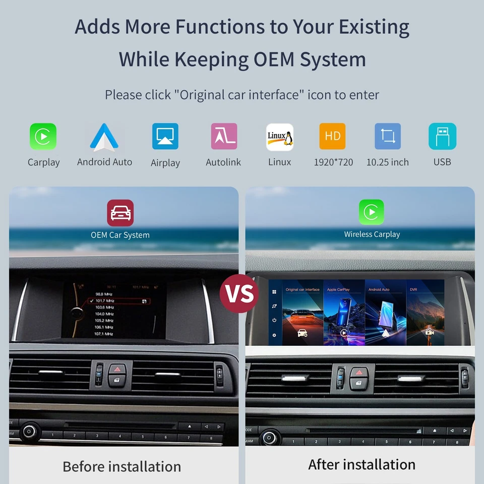 Pantalla táctil CIC inalámbrica Carplay/Android Auto 10.25 para BMW Serie 5 F10 F11 Foto 3 de 4