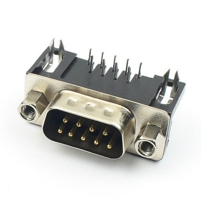 5Pcs D-SUB 9 Pin Male Right Angle PCB Connector Plug Socket Adapter 2 Rows DB9M 