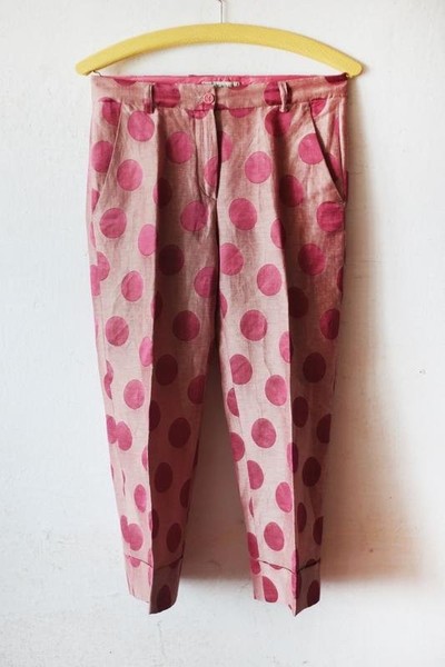 Women Etro Trousers Pink Linen Silk 34