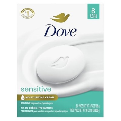 Dove Beauty Bar Soap Sensitive, 8 Bars for 3.75 Ounce (Pack of 8) Unscented