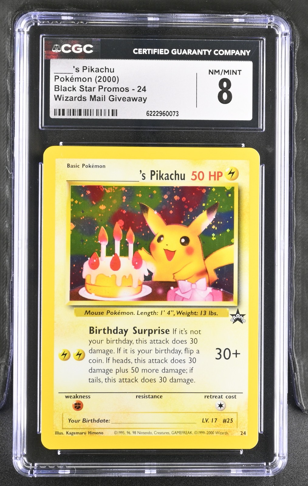 CGC 8 Birthday ____'s Pikachu 24 Black Star Promo Holo Pokemon Card