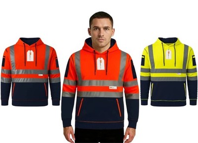 Hi Vis Hoodie Herren Klasse 3 reflektierender Sicherheitsfleecepullover EN ISO 20471 Arbeit