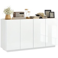 HOMCOM Credenza Moderna con Armadietti 2 Ante e Ripiani Regolabili Bianco Lucido