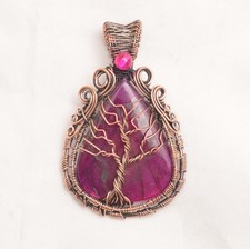 Purple Flashy Fire Labradorite Gemstone Copper Wire Wrapped Pendant