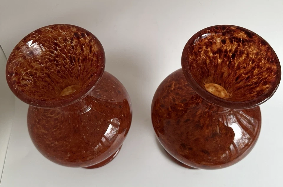 Rare Pair of Vintage Signed Numbered Verlys Amber Art Glass Flared Vases ~Mint - Image 2 of 4