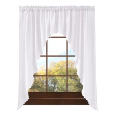 Soft Burlap Look Swag Curtains Rustic Natural Rod Pocket Kitchen Valance Curt...