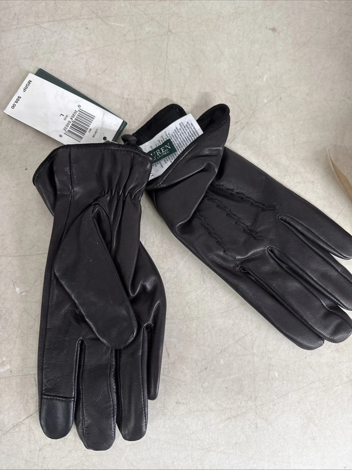 VTG Lauren Ralph Lauren RLL Gloves Womens L Black Leather Whipstitch NEW
