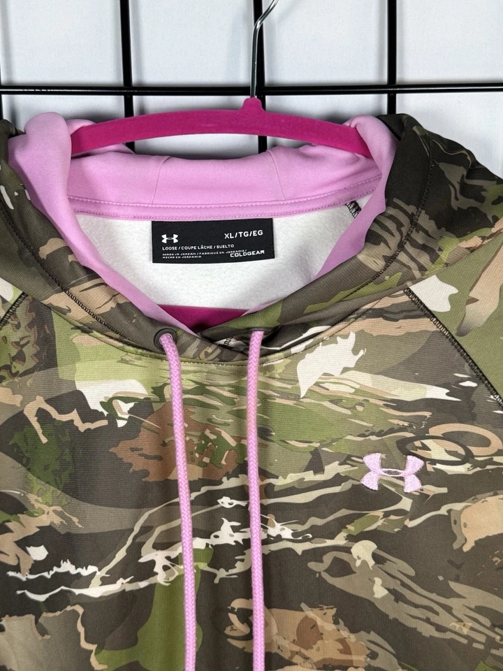 Under Armour UA Camo Storm Sudadera con Capucha para Mujer XL Verde Rosa ColdGear Sudadera Suelta Foto 2 de 4